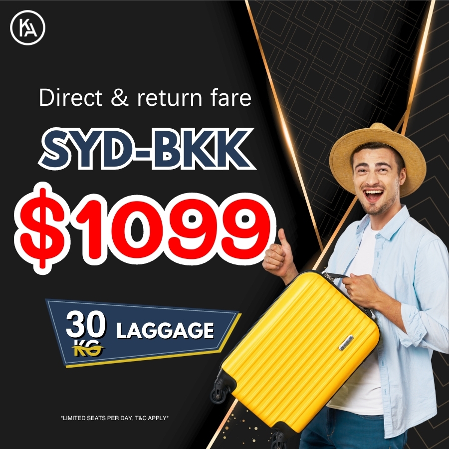 บินตรง SYD-BKK ไปกลับ $1099 ต่อท่าน