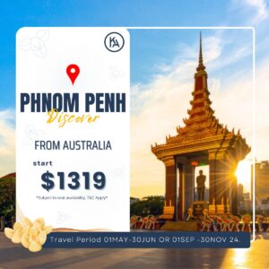 Discover Phnom Penh, 
Travel from Australia with a Convenient Stop in Bangkok 🌏
✈️ Economy Round Trip starting from $1319.